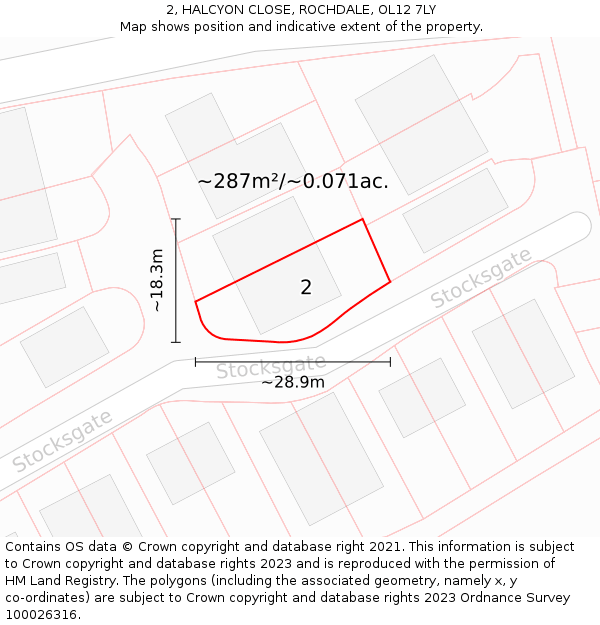 2, HALCYON CLOSE, ROCHDALE, OL12 7LY: Plot and title map