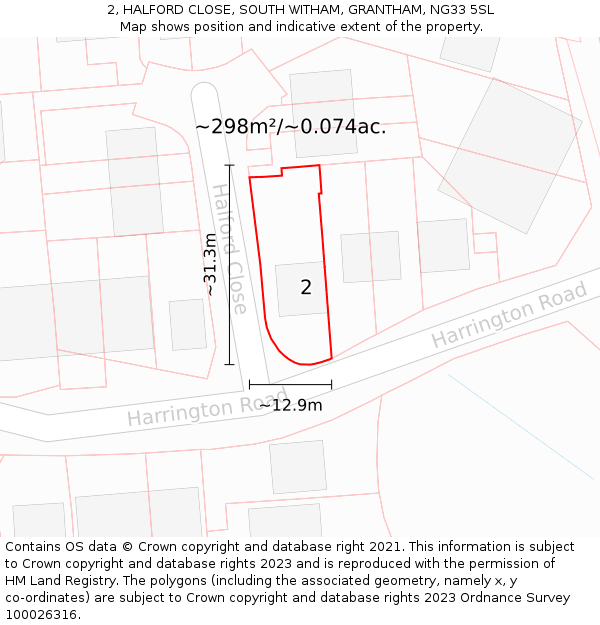 2, HALFORD CLOSE, SOUTH WITHAM, GRANTHAM, NG33 5SL: Plot and title map