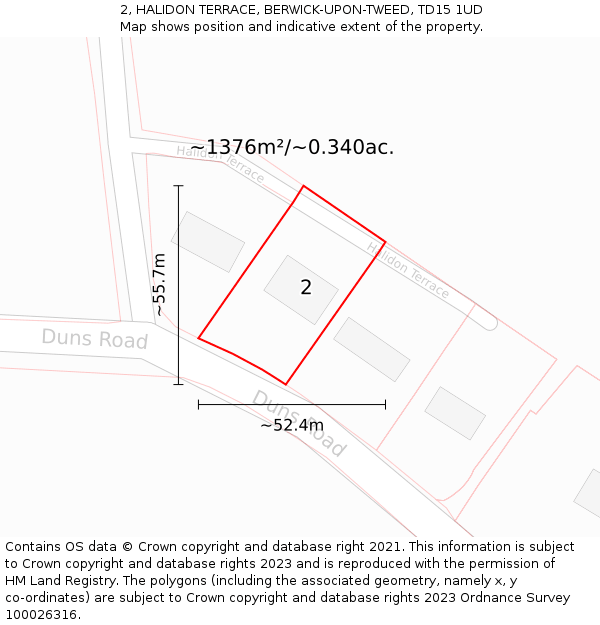 2, HALIDON TERRACE, BERWICK-UPON-TWEED, TD15 1UD: Plot and title map