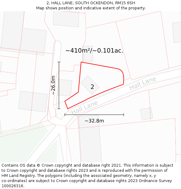 2, HALL LANE, SOUTH OCKENDON, RM15 6SH: Plot and title map