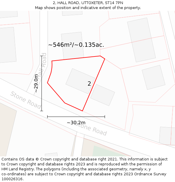2, HALL ROAD, UTTOXETER, ST14 7PN: Plot and title map