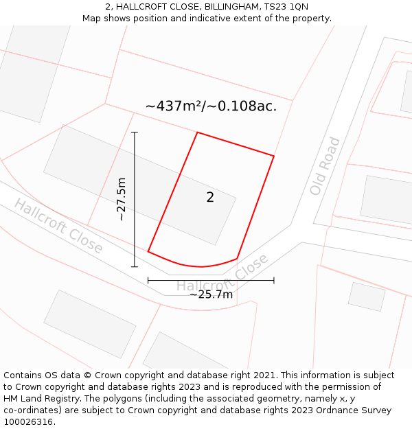 2, HALLCROFT CLOSE, BILLINGHAM, TS23 1QN: Plot and title map