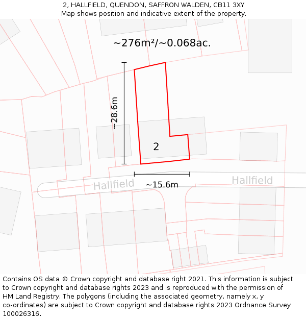 2, HALLFIELD, QUENDON, SAFFRON WALDEN, CB11 3XY: Plot and title map
