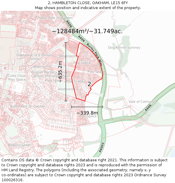 2, HAMBLETON CLOSE, OAKHAM, LE15 6FY: Plot and title map