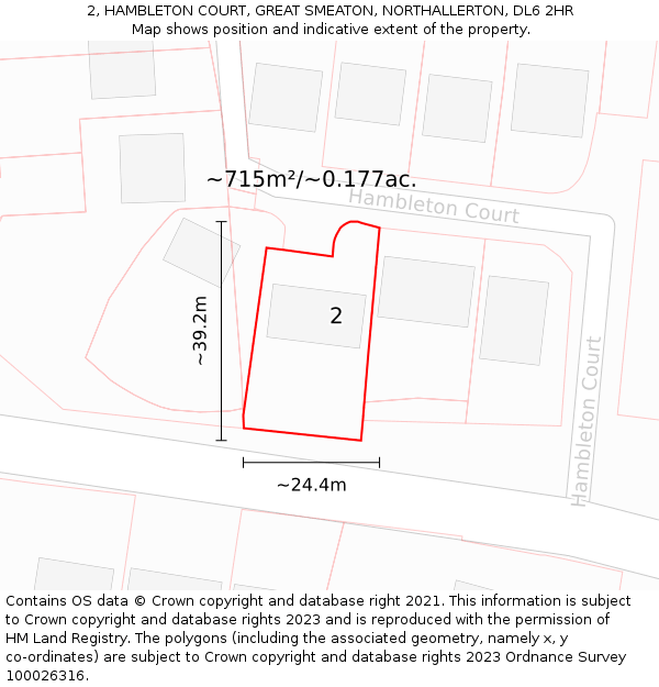 2, HAMBLETON COURT, GREAT SMEATON, NORTHALLERTON, DL6 2HR: Plot and title map