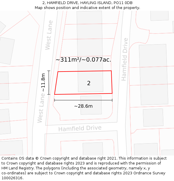 2, HAMFIELD DRIVE, HAYLING ISLAND, PO11 0DB: Plot and title map