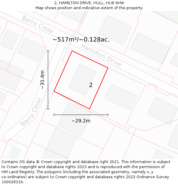 2, HAMILTON DRIVE, HULL, HU8 9HW: Plot and title map