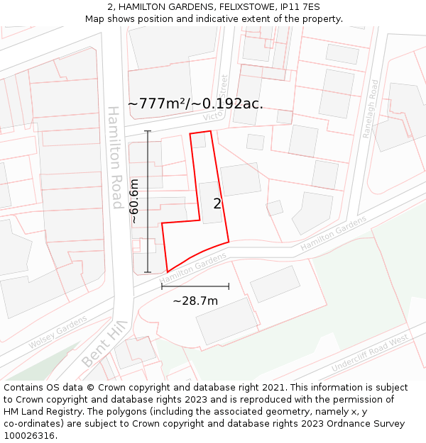 2, HAMILTON GARDENS, FELIXSTOWE, IP11 7ES: Plot and title map