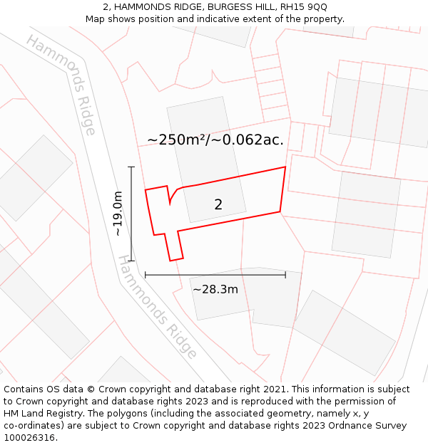 2, HAMMONDS RIDGE, BURGESS HILL, RH15 9QQ: Plot and title map