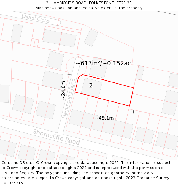 2, HAMMONDS ROAD, FOLKESTONE, CT20 3PJ: Plot and title map