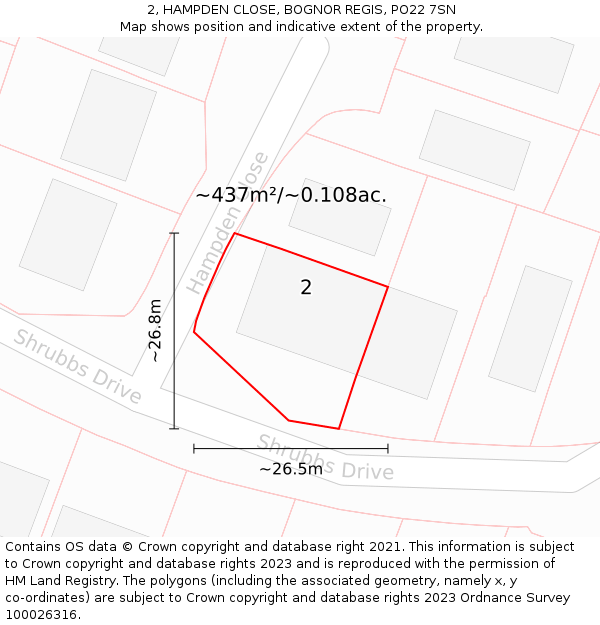 2, HAMPDEN CLOSE, BOGNOR REGIS, PO22 7SN: Plot and title map