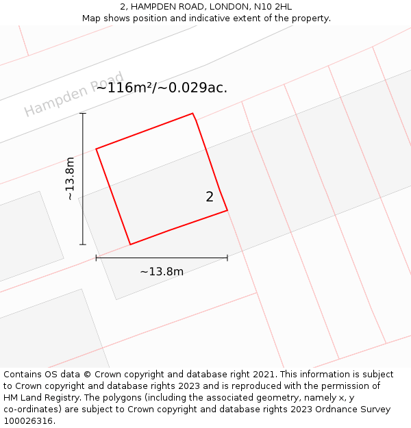 2, HAMPDEN ROAD, LONDON, N10 2HL: Plot and title map