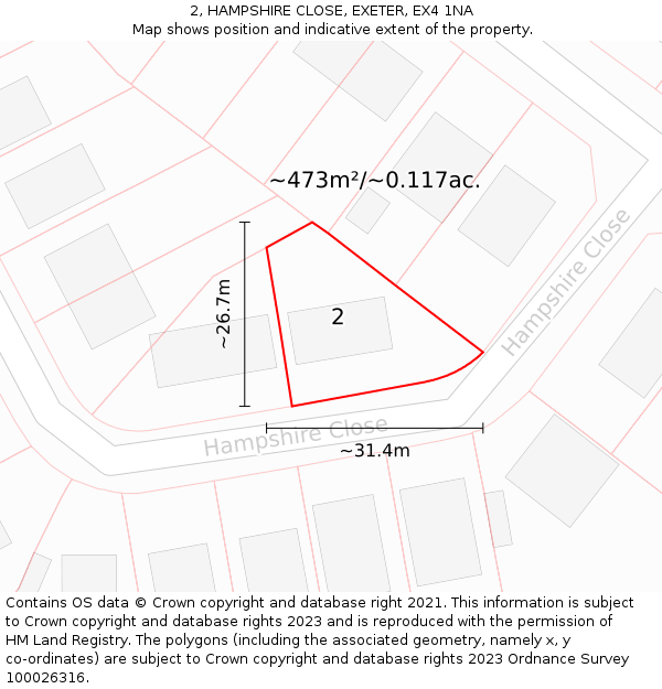 2, HAMPSHIRE CLOSE, EXETER, EX4 1NA: Plot and title map