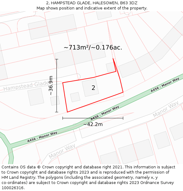 2, HAMPSTEAD GLADE, HALESOWEN, B63 3DZ: Plot and title map