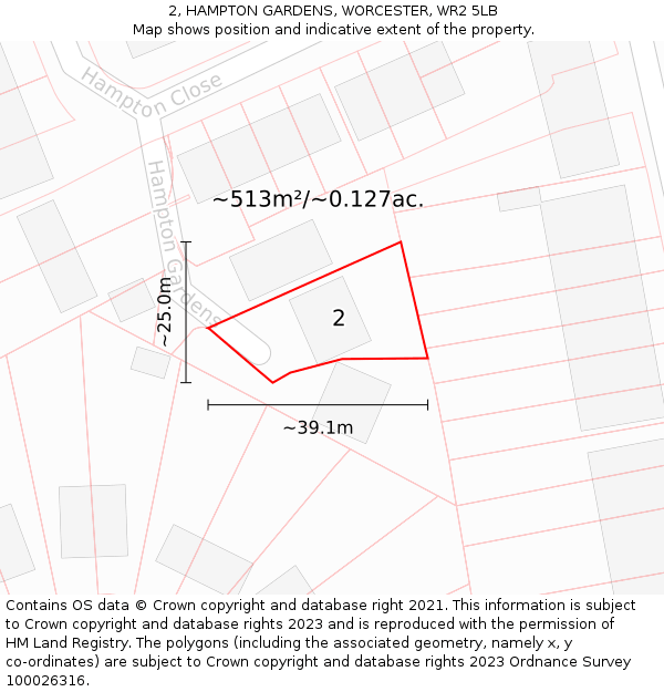 2, HAMPTON GARDENS, WORCESTER, WR2 5LB: Plot and title map