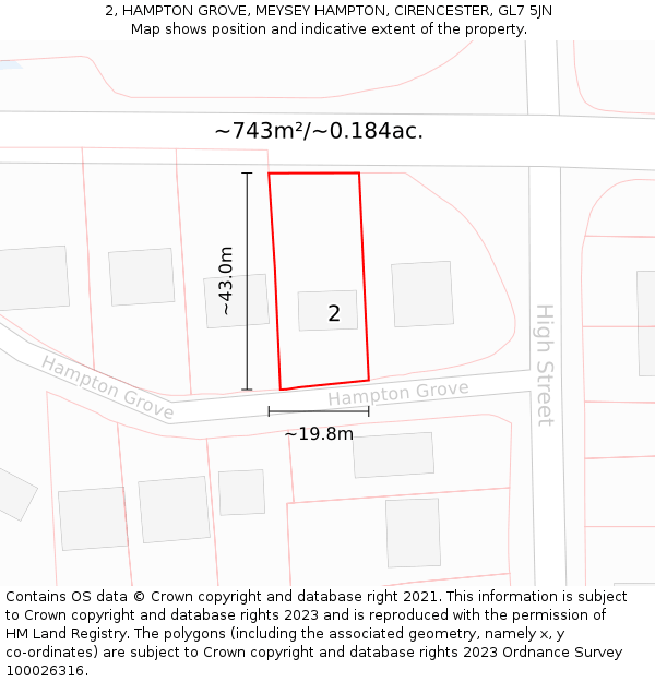 2, HAMPTON GROVE, MEYSEY HAMPTON, CIRENCESTER, GL7 5JN: Plot and title map