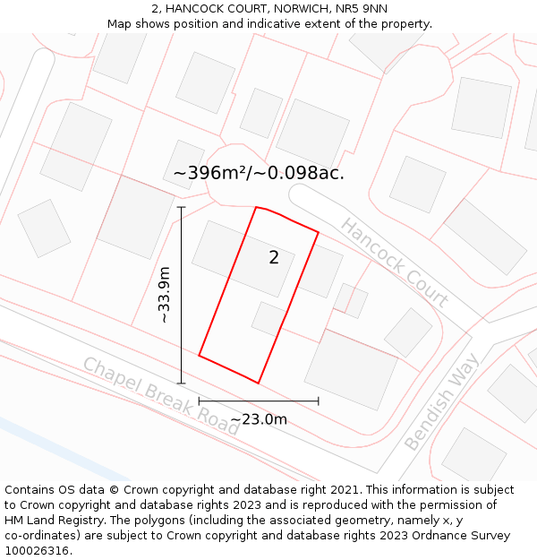 2, HANCOCK COURT, NORWICH, NR5 9NN: Plot and title map