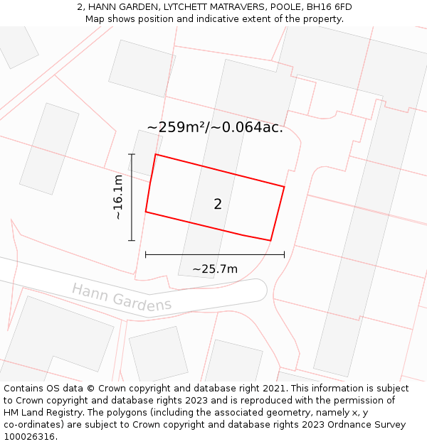 2, HANN GARDEN, LYTCHETT MATRAVERS, POOLE, BH16 6FD: Plot and title map