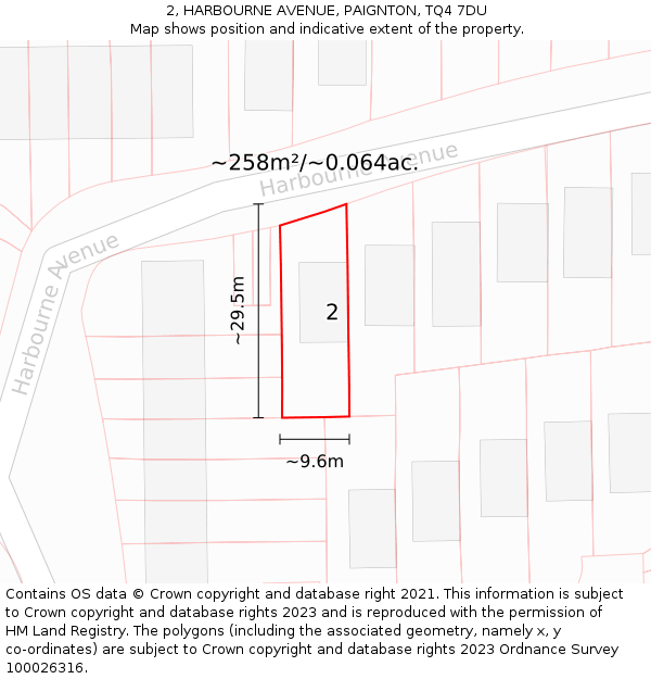 2, HARBOURNE AVENUE, PAIGNTON, TQ4 7DU: Plot and title map