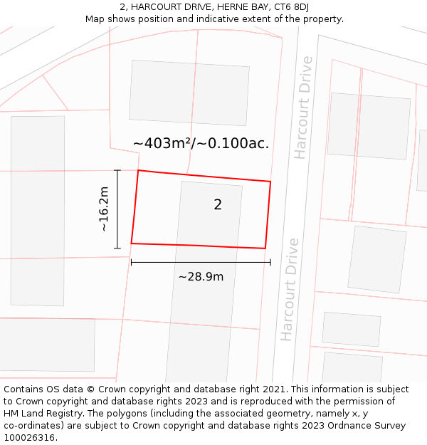 2, HARCOURT DRIVE, HERNE BAY, CT6 8DJ: Plot and title map