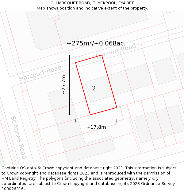 2, HARCOURT ROAD, BLACKPOOL, FY4 3ET: Plot and title map