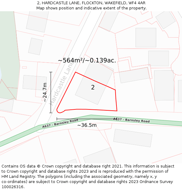 2, HARDCASTLE LANE, FLOCKTON, WAKEFIELD, WF4 4AR: Plot and title map