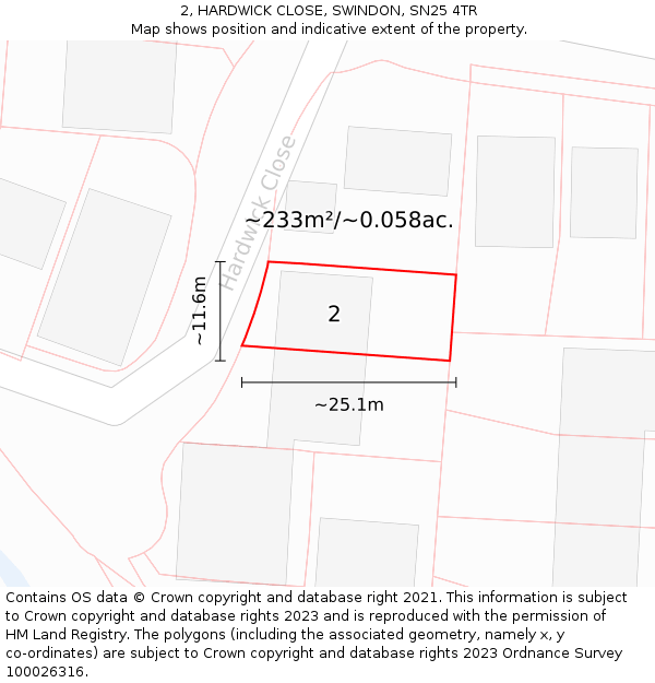 2, HARDWICK CLOSE, SWINDON, SN25 4TR: Plot and title map