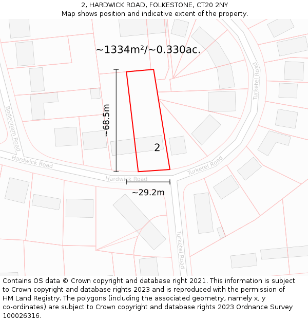 2, HARDWICK ROAD, FOLKESTONE, CT20 2NY: Plot and title map