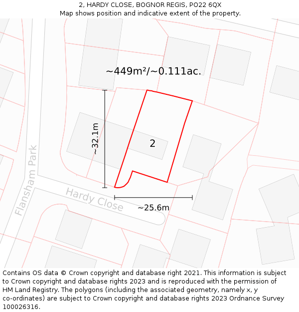 2, HARDY CLOSE, BOGNOR REGIS, PO22 6QX: Plot and title map