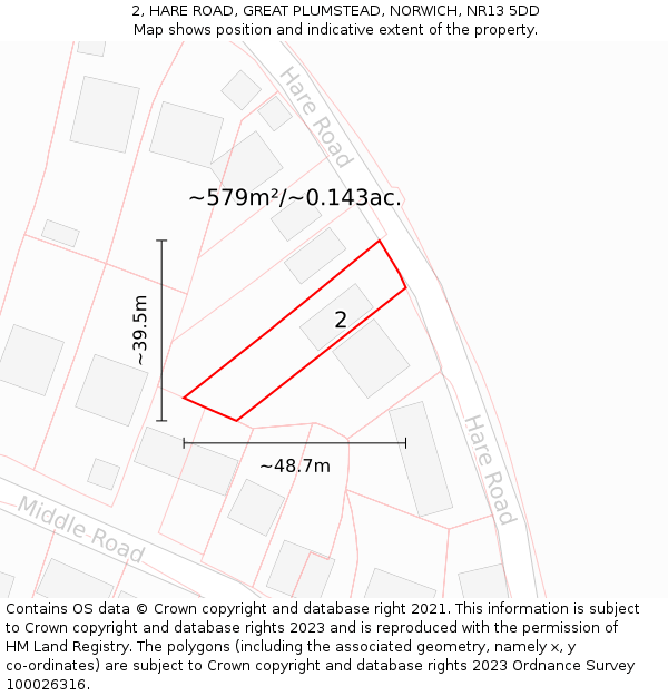 2, HARE ROAD, GREAT PLUMSTEAD, NORWICH, NR13 5DD: Plot and title map