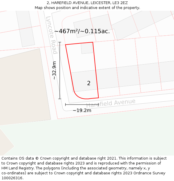 2, HAREFIELD AVENUE, LEICESTER, LE3 2EZ: Plot and title map