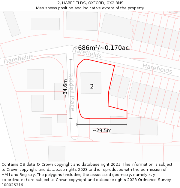 2, HAREFIELDS, OXFORD, OX2 8NS: Plot and title map