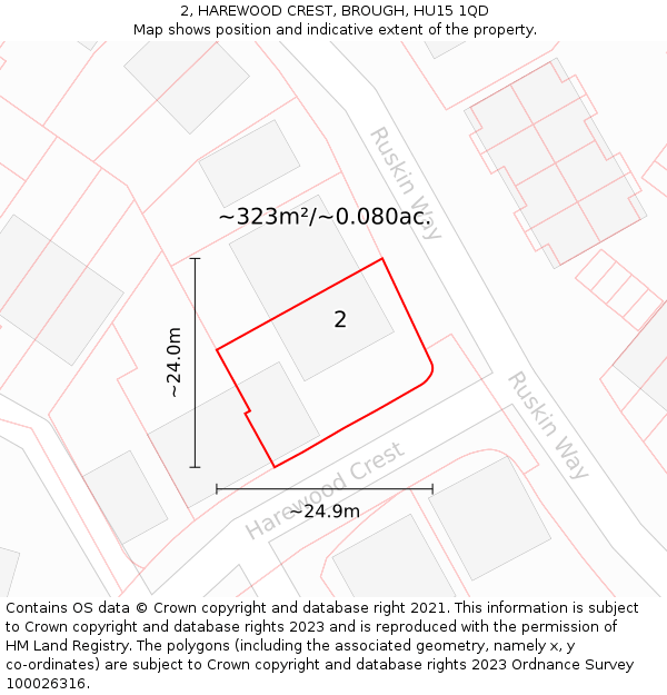 2, HAREWOOD CREST, BROUGH, HU15 1QD: Plot and title map