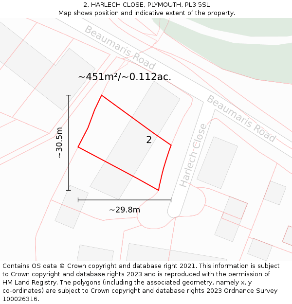 2, HARLECH CLOSE, PLYMOUTH, PL3 5SL: Plot and title map