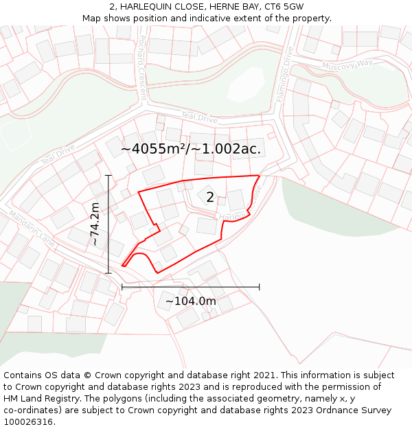 2, HARLEQUIN CLOSE, HERNE BAY, CT6 5GW: Plot and title map