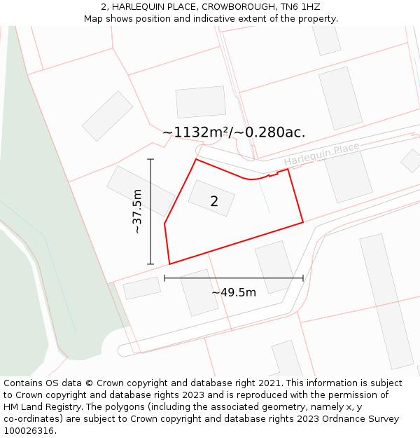 2, HARLEQUIN PLACE, CROWBOROUGH, TN6 1HZ: Plot and title map