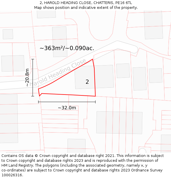 2, HAROLD HEADING CLOSE, CHATTERIS, PE16 6TL: Plot and title map