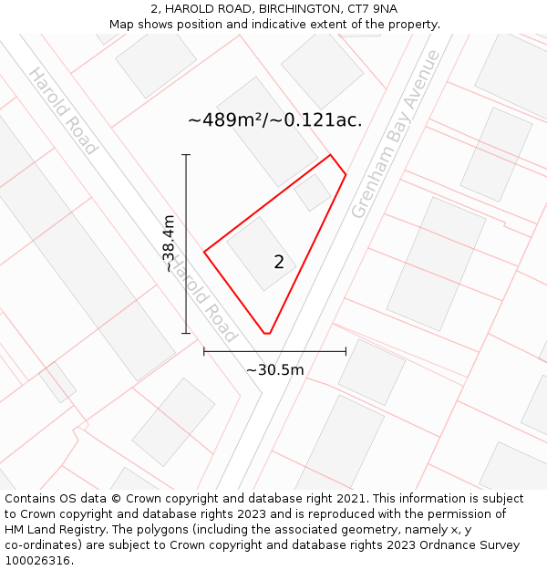 2, HAROLD ROAD, BIRCHINGTON, CT7 9NA: Plot and title map