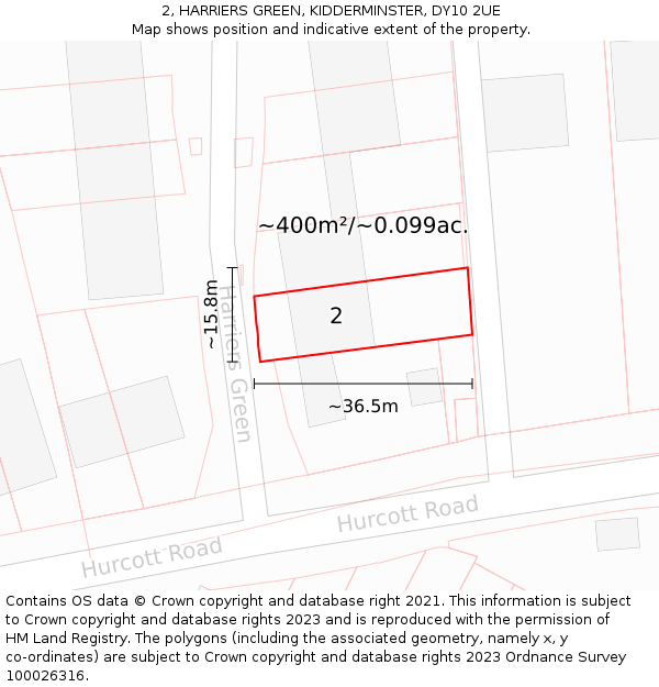 2, HARRIERS GREEN, KIDDERMINSTER, DY10 2UE: Plot and title map