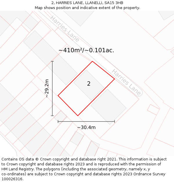 2, HARRIES LANE, LLANELLI, SA15 3HB: Plot and title map