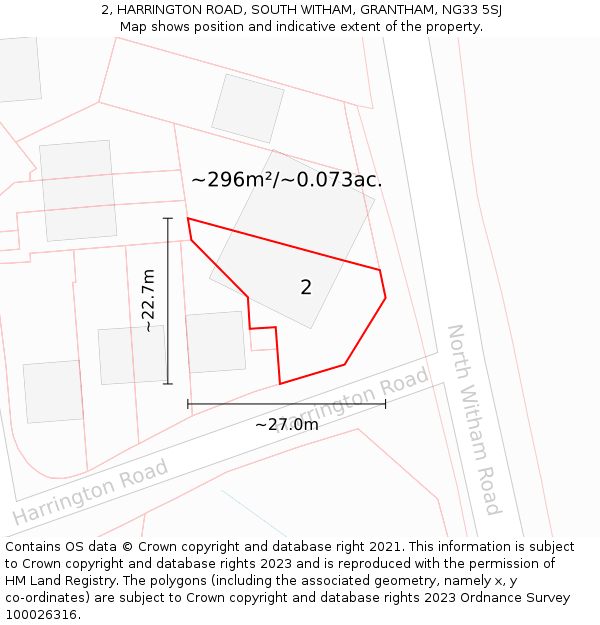 2, HARRINGTON ROAD, SOUTH WITHAM, GRANTHAM, NG33 5SJ: Plot and title map