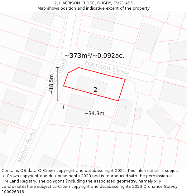 2, HARRISON CLOSE, RUGBY, CV21 4BS: Plot and title map