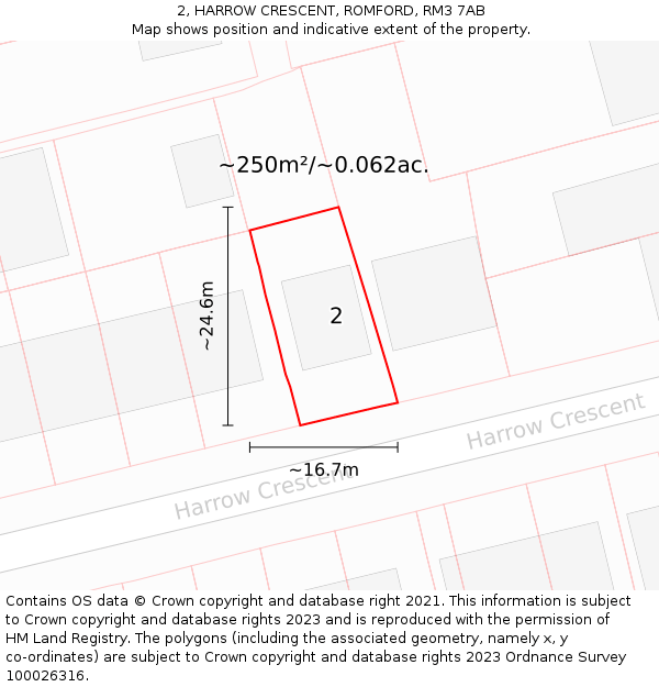 2, HARROW CRESCENT, ROMFORD, RM3 7AB: Plot and title map