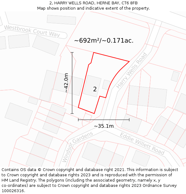 2, HARRY WELLS ROAD, HERNE BAY, CT6 8FB: Plot and title map