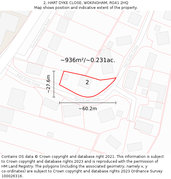 2, HART DYKE CLOSE, WOKINGHAM, RG41 2HQ: Plot and title map