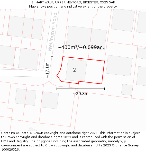 2, HART WALK, UPPER HEYFORD, BICESTER, OX25 5AF: Plot and title map