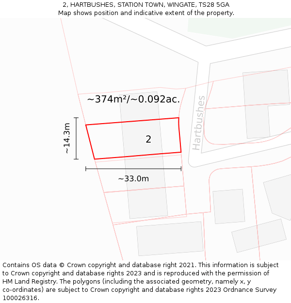 2, HARTBUSHES, STATION TOWN, WINGATE, TS28 5GA: Plot and title map