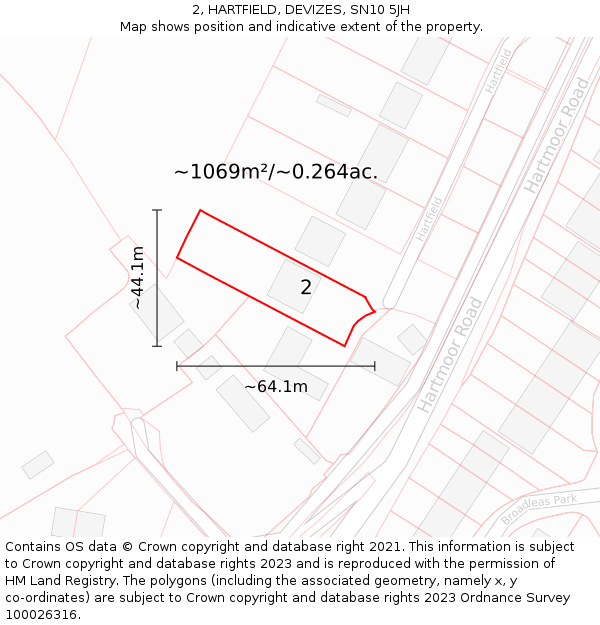 2, HARTFIELD, DEVIZES, SN10 5JH: Plot and title map