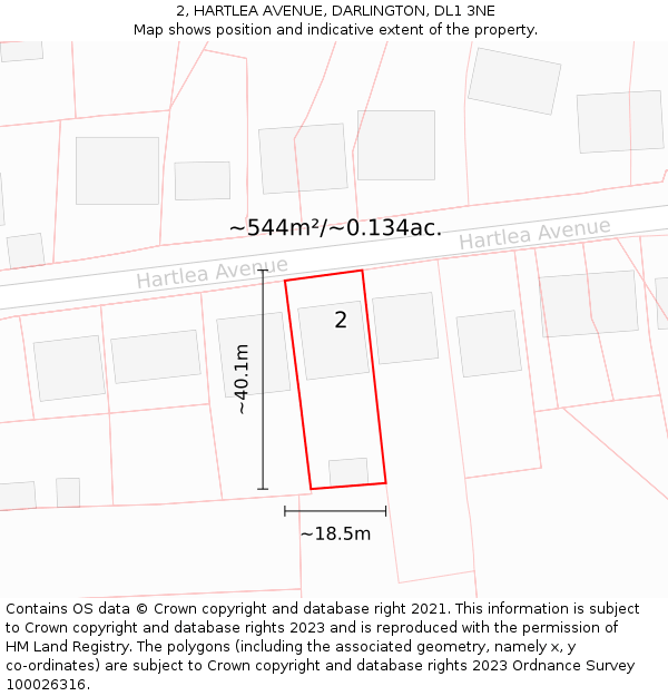 2, HARTLEA AVENUE, DARLINGTON, DL1 3NE: Plot and title map