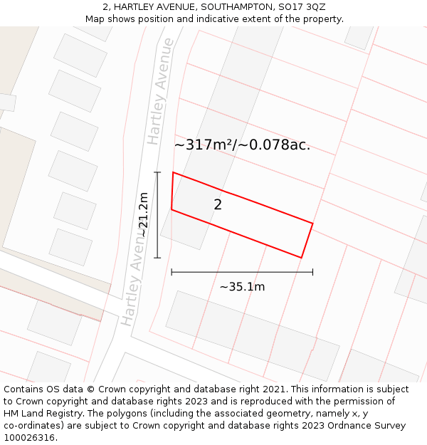 2, HARTLEY AVENUE, SOUTHAMPTON, SO17 3QZ: Plot and title map